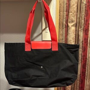 Lancôme Canvas Stylish Black and Red Tote Bag Size 19x12